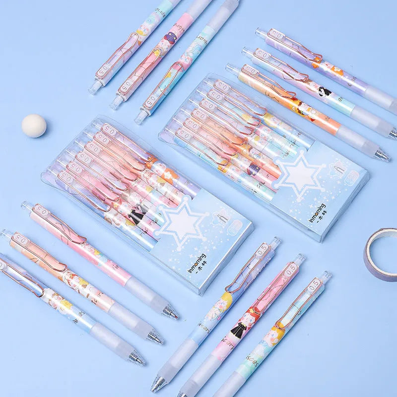 Six Lisa's Secret Constellation press gel pens with 0.5mm tips and zodiac cartoon designs