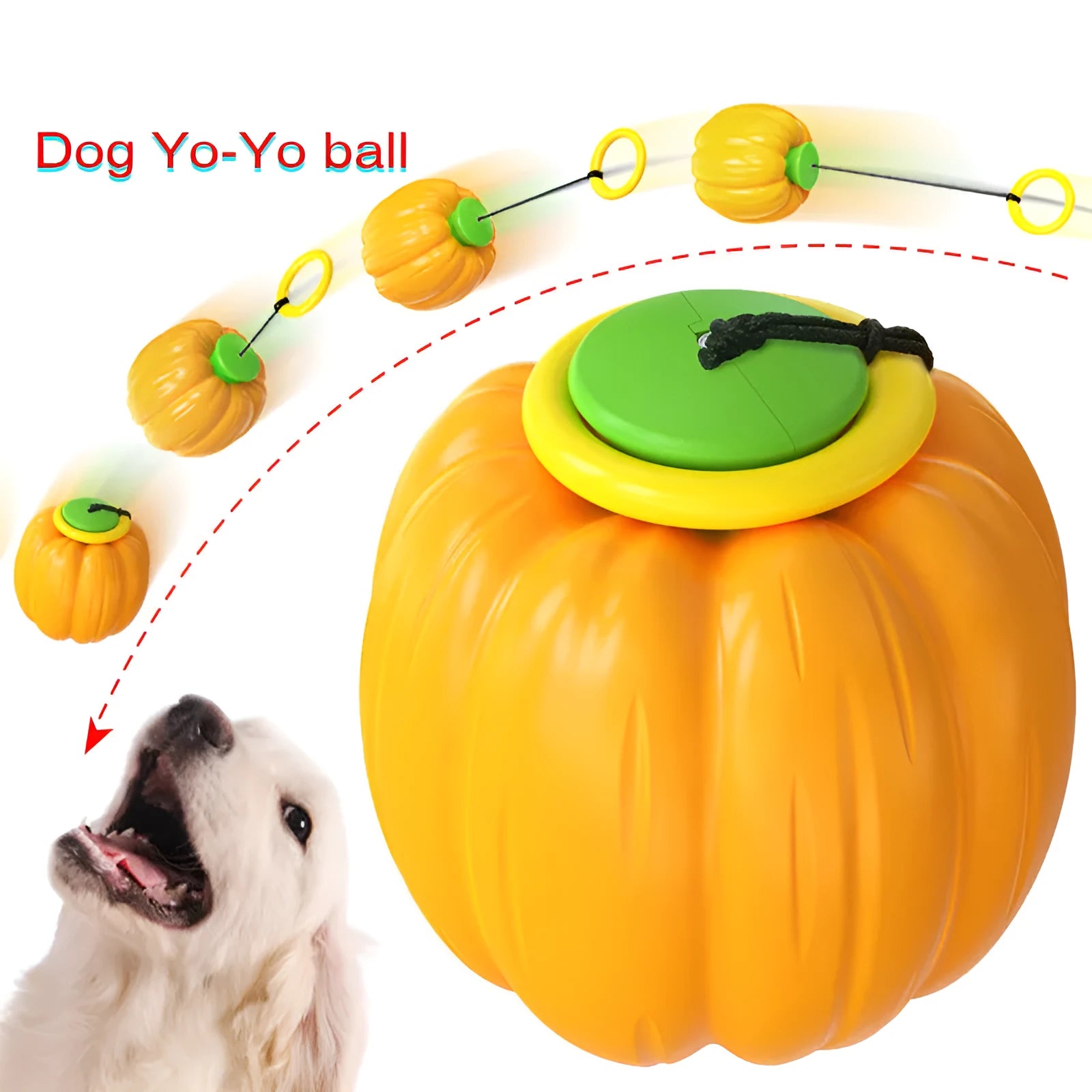 Green orange yellow plastic pumpkin dog chew toy with squeaker for small breeds