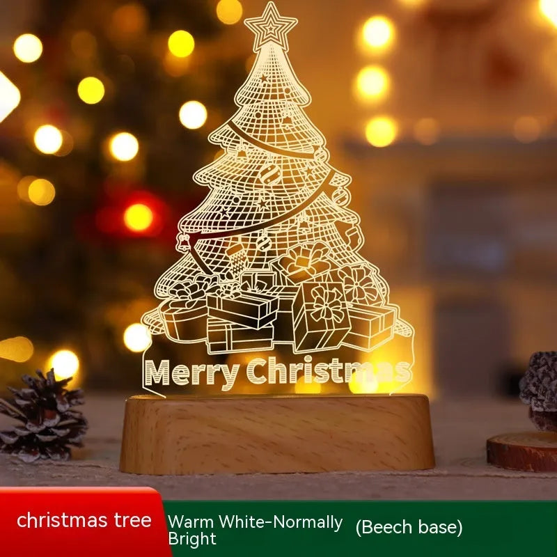 Acrylic Christmas LED night light with 3D holiday designs