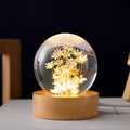 3D dandelion crystal ball on beech wood base with USB cable, showing preserved flower detail inside resin sphere