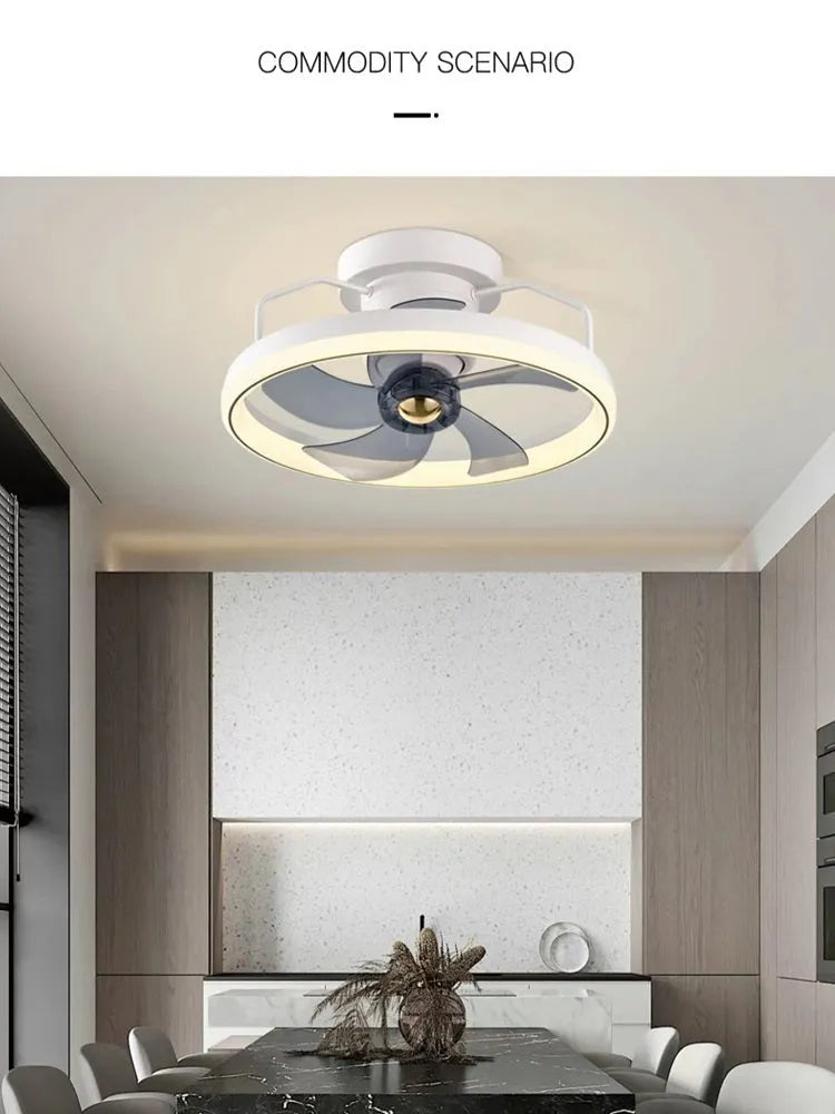 Simple Fashion modern ceiling fan with light showing white acrylic lampshade and PC blades.