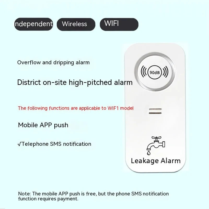 Compact independent flood sensor alarm unit for wireless water detection in properties