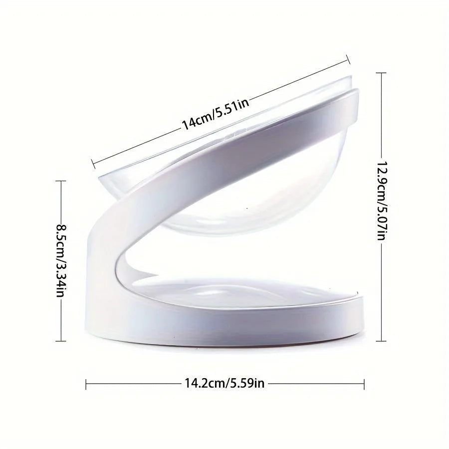 Clear elevated cat food bowl with ergonomic tilt design for neck protection