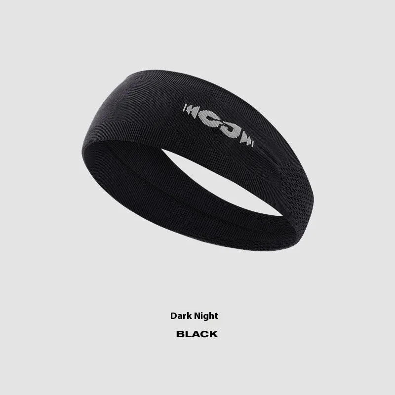 Seamless knitted stretch hair band for sports in black, grey and blue colours.