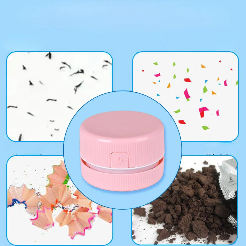 Mini desktop handheld vacuum cleaner in pink colour for pencil eraser chip cleaning