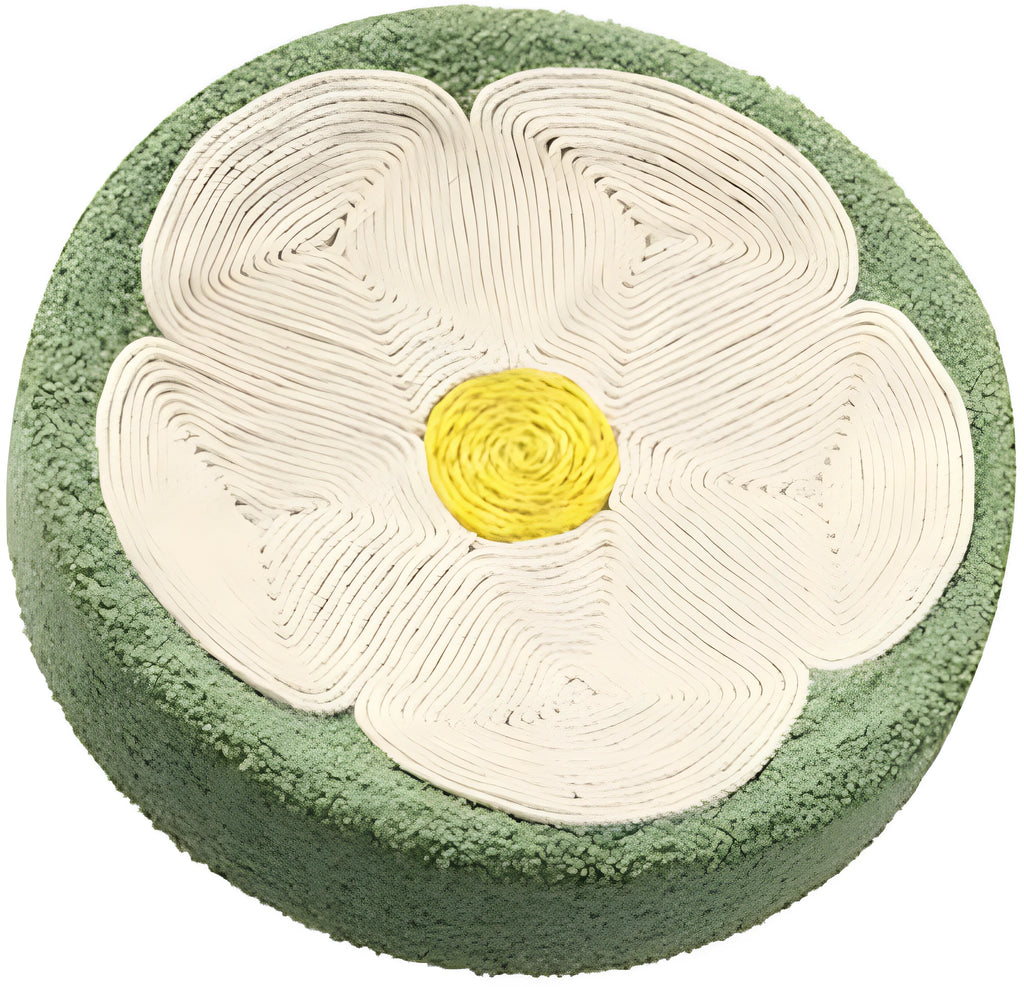 Green round cat scratcher bowl bed made of sisal fabric.