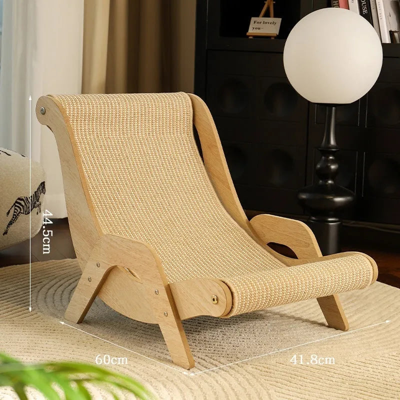 Sisal cat scratch board toy in large recliner style with natural hemp cloth surface