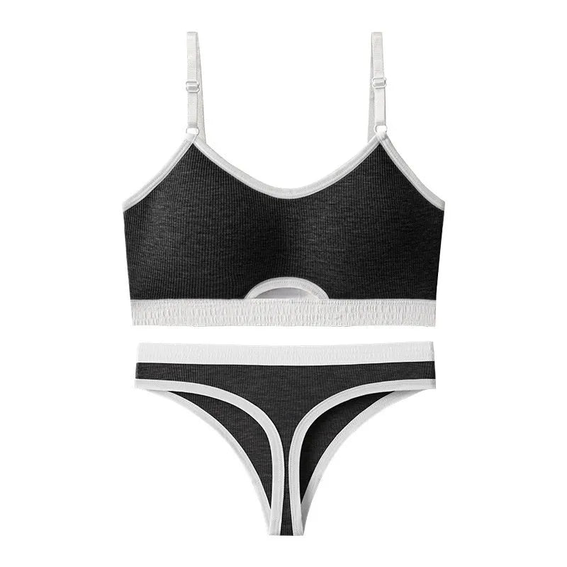 Women's underwired sports vest in black with contrast back design and fixed double shoulder straps