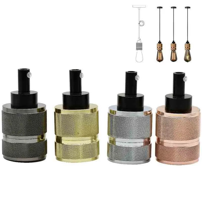 DIY retro chandelier ceiling light kit components in shiny black, rose gold, gold, and chrome finishes