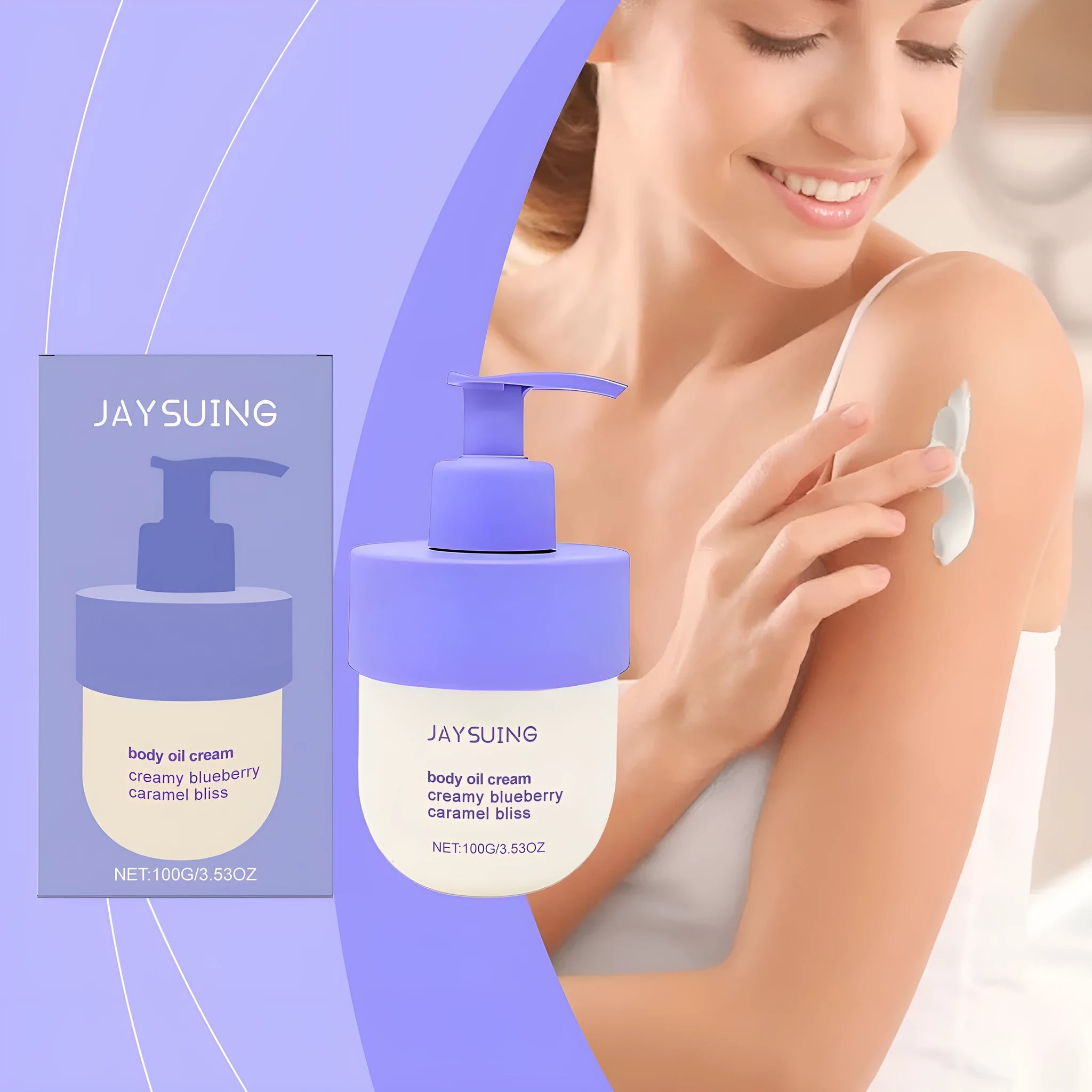Blueberry Caramel Body Cream in 100g jar with glycerin and mineral oil formula