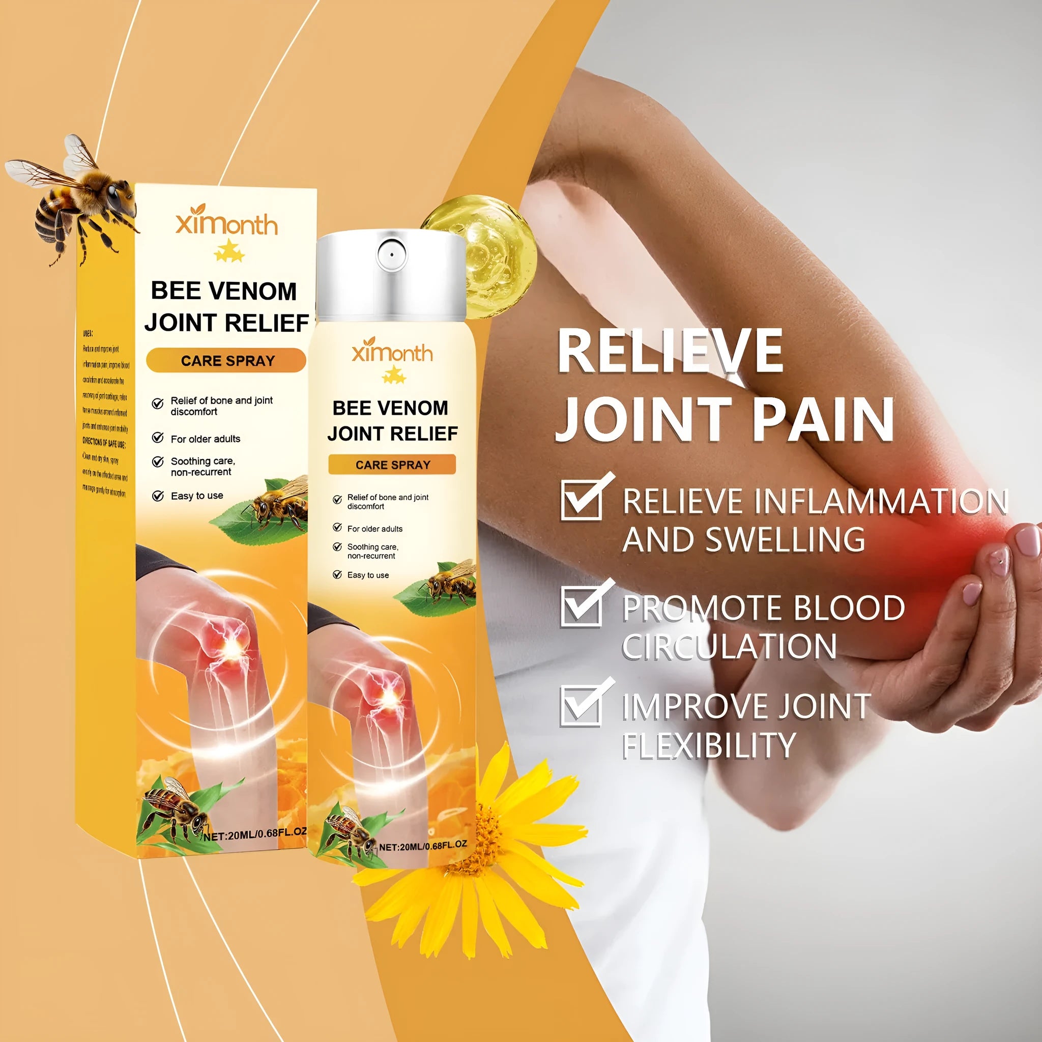 20ml bottle of nourishing body care spray with menthol and bee venom