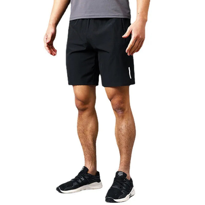 Men's polyester beach casual sports shorts in solid colour with zip pocket and micro-elastic fit, available in multiple Asian sizes