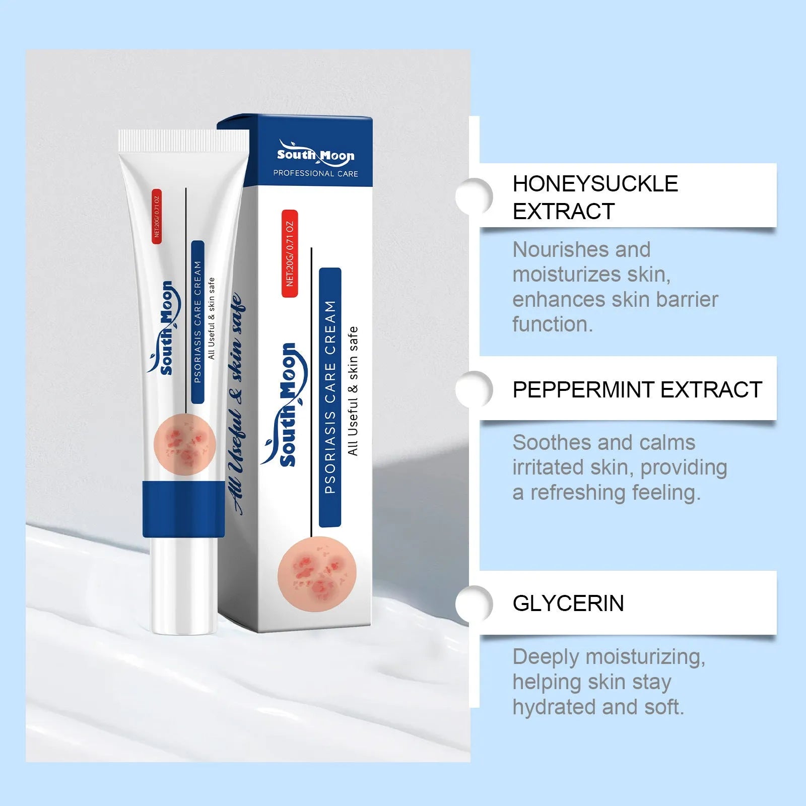 Moisturizing body skin cool neck cream 20g tube with honeysuckle and mint extracts