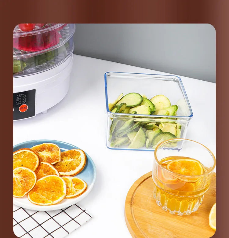 Household fruit dehydrator food dryer with multiple shelf layers and UK plug