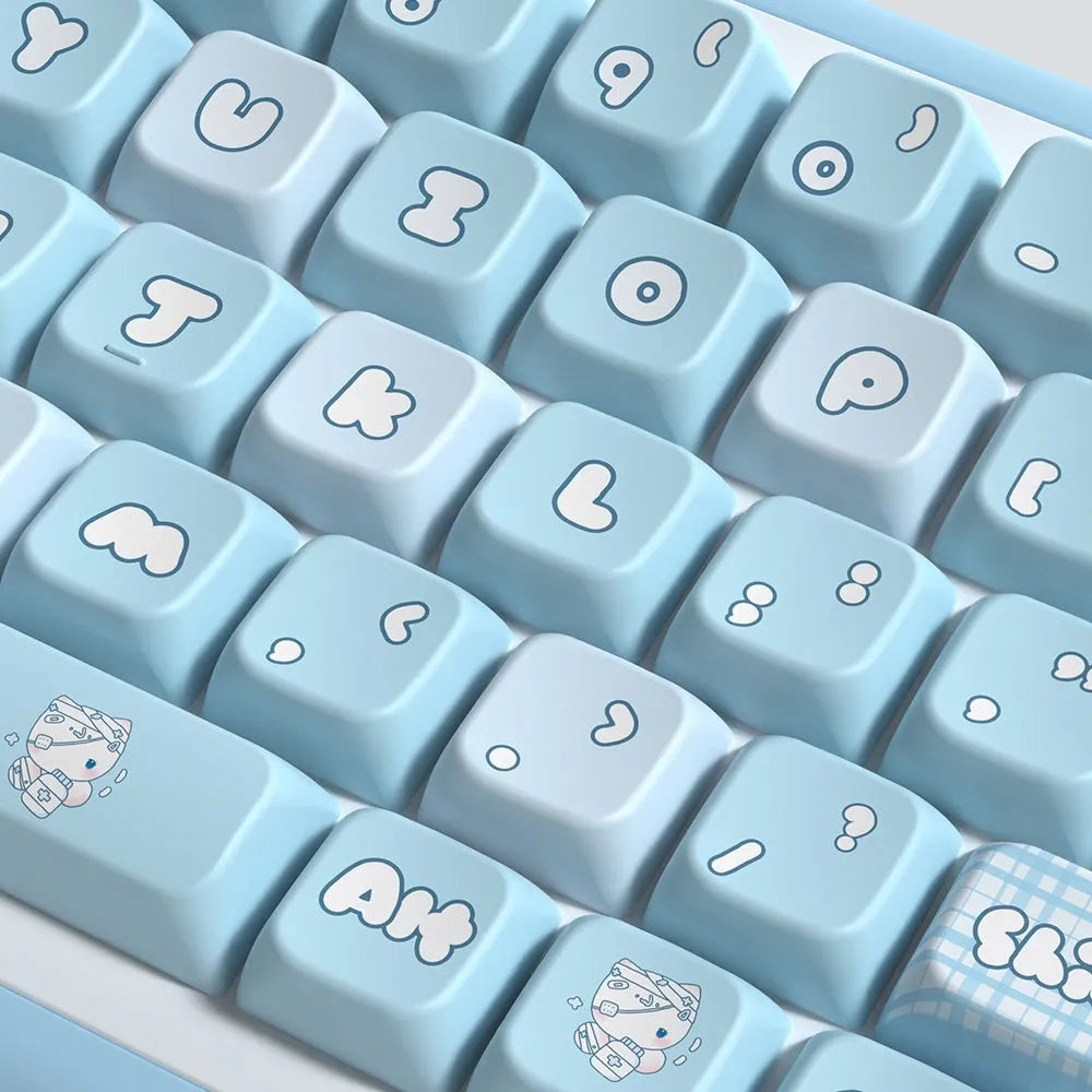 Watercolor kitten design custom mechanical keyboard keycaps with PTB construction and sublimation printing
