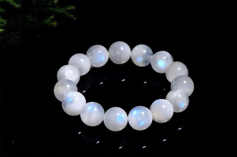 Natural blue moonlight round bead bracelet crafted from genuine moonstone with polished finish