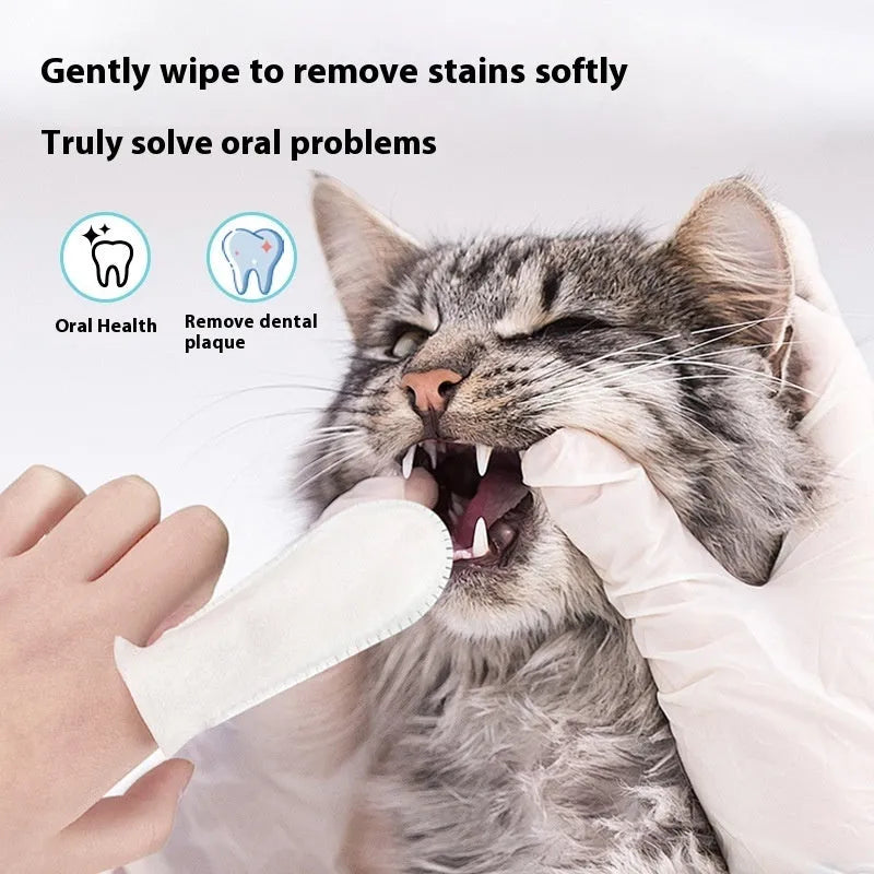 Pack of 50 white non-woven fabric pet dental cleaning finger cots for cats and dogs