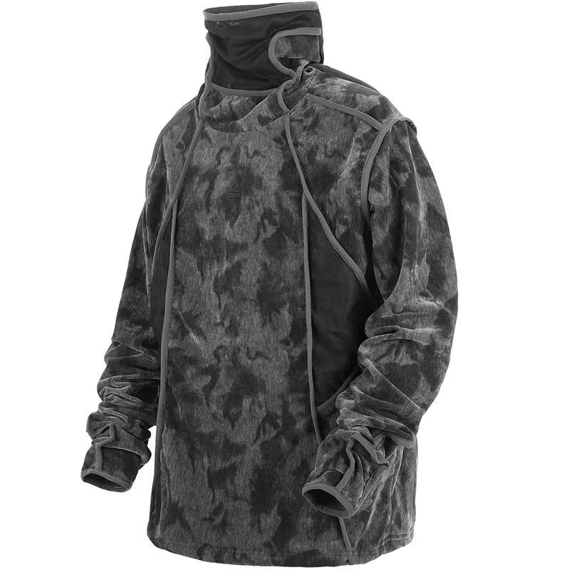 Men's black tie dye finger turtleneck sweater with full print and drop shoulder sleeves