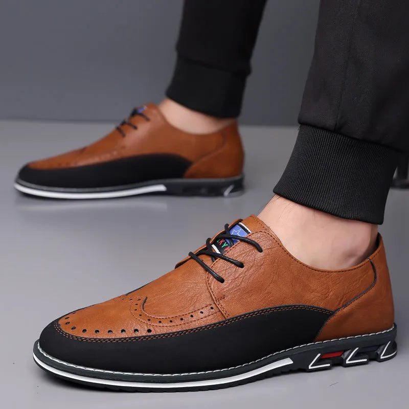 Men's leather casual slip-on shoes with leather toe cap and rubber soles in multiple colours