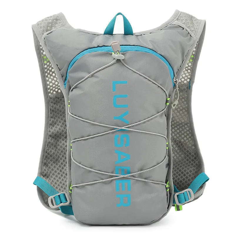 Multifunctional nylon running backpack with reflective strips, shown in a solid colour.