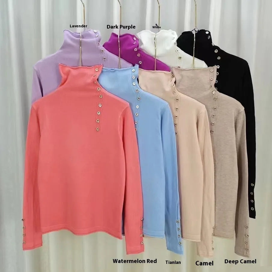 Slim fit core-spun yarn knitted bottoming shirt in light camel colour showing 3D pattern detail.