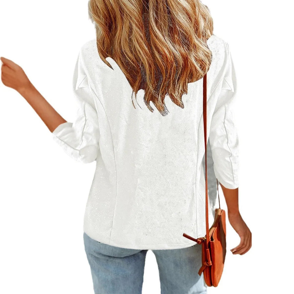 Close-fitting slim fit women's suit jacket cardigan in black, white, or wine red.