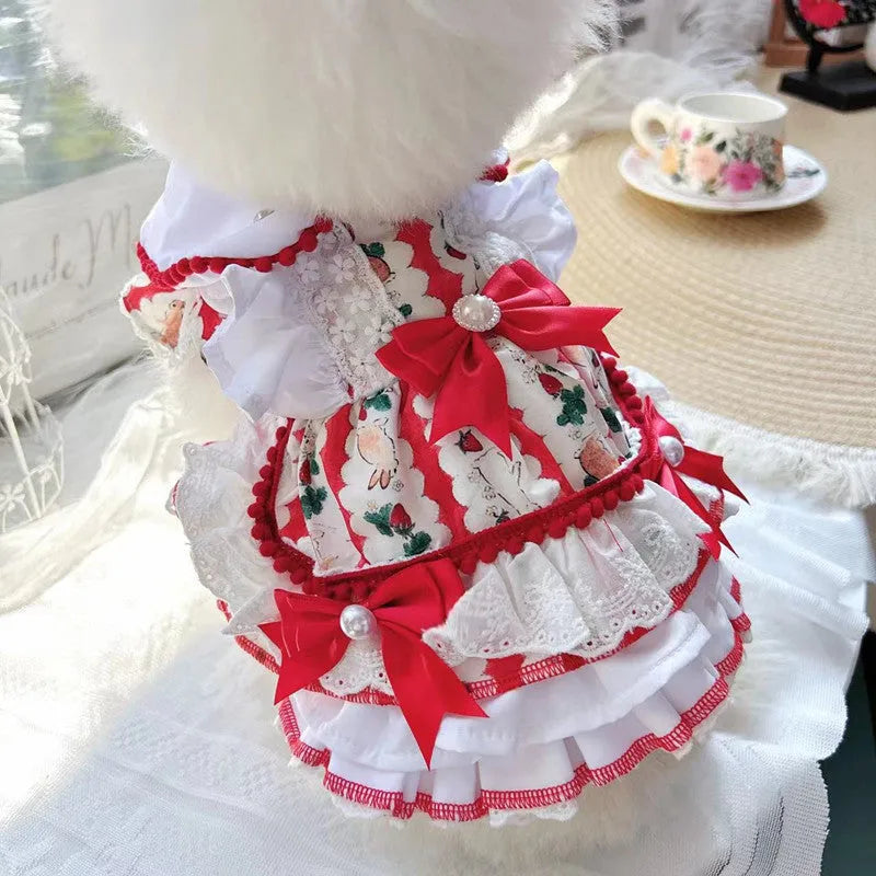 Princess style rabbit skirt dog dress in polyester on a small dog mannequin