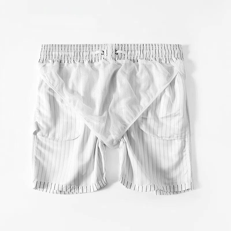 Men's quick-drying beach pants with white stripes, loose plus size, built-in lining, side view