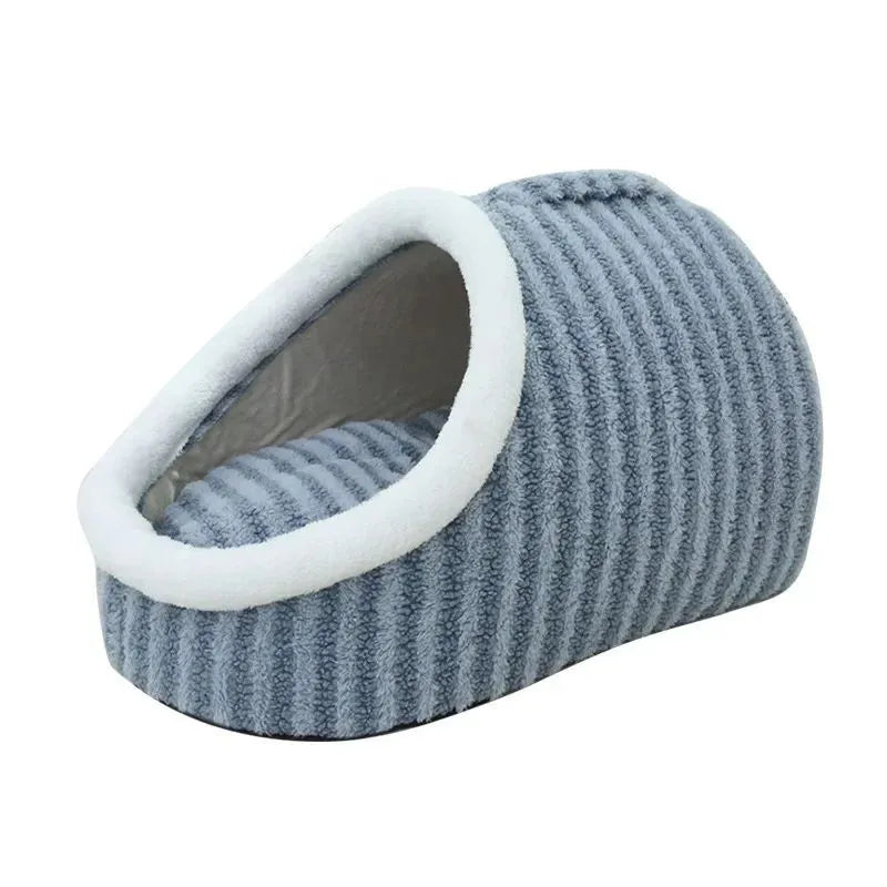 Thickened 3D striped dog cat bed with removable sponge mattress in blue, green, pink or yellow