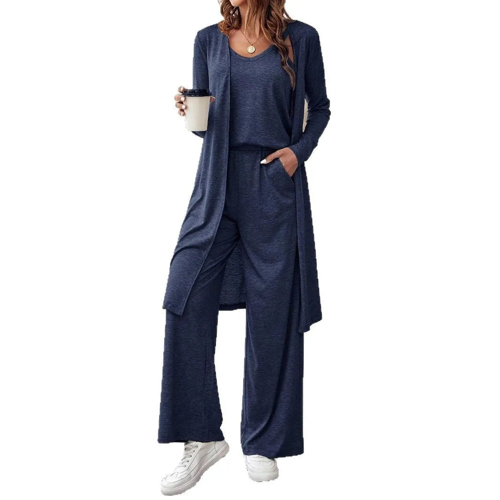 Blue womens casual co-ord set featuring a long sleeve top and matching trousers with detachable braces.