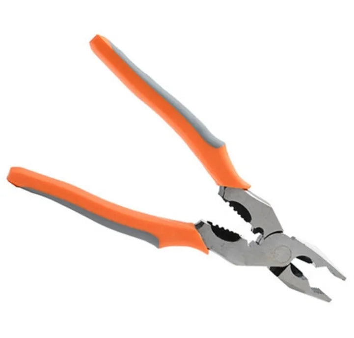 Orange multi-function wire cutter pliers with alloy steel head and textured PVC handle