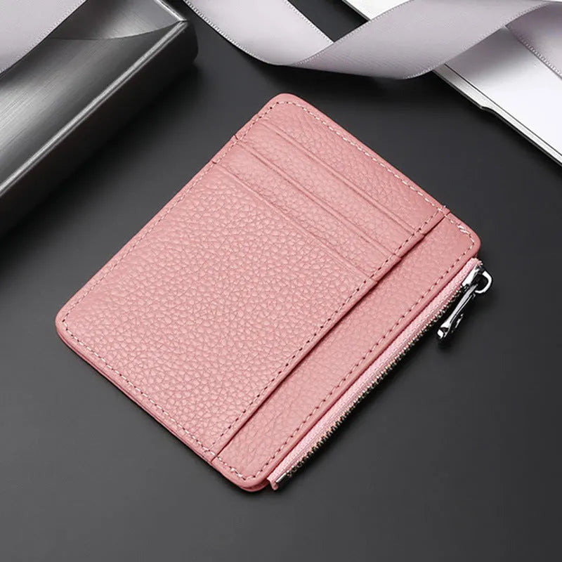 Genuine first layer cowhide leather card holder in solid colour with polyester lining, daily configuration