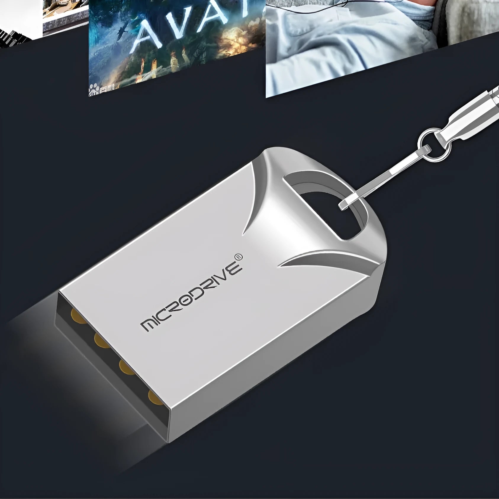 Compact black or silver metal USB flash drive with capacity options from 4GB to 128GB