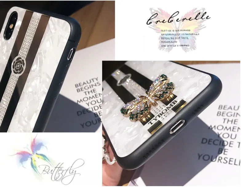 Luxury diamond butterfly mirror iPhone case in acrylic with gemstone decoration