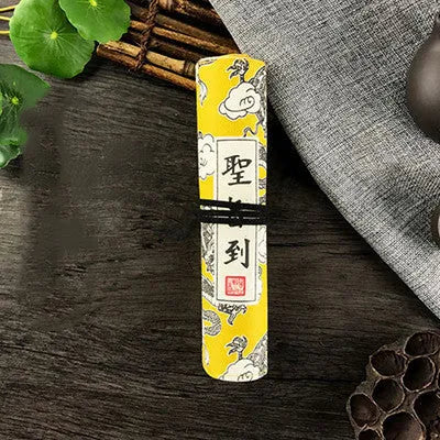 Oxford cloth court style pencil case in black, blue, light yellow, or yellow, showing 28.5mm by 200mm size