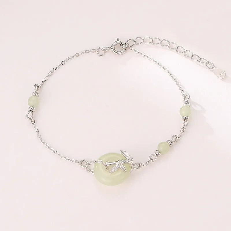 Women's Hetian Jade safety buckle bracelet in antique style with peace buckle design