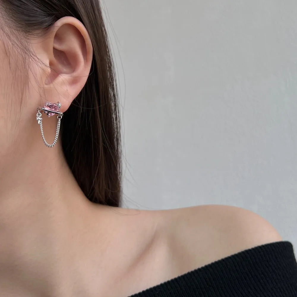 S925 sterling silver love heart earrings with electroplated finish in silver tone