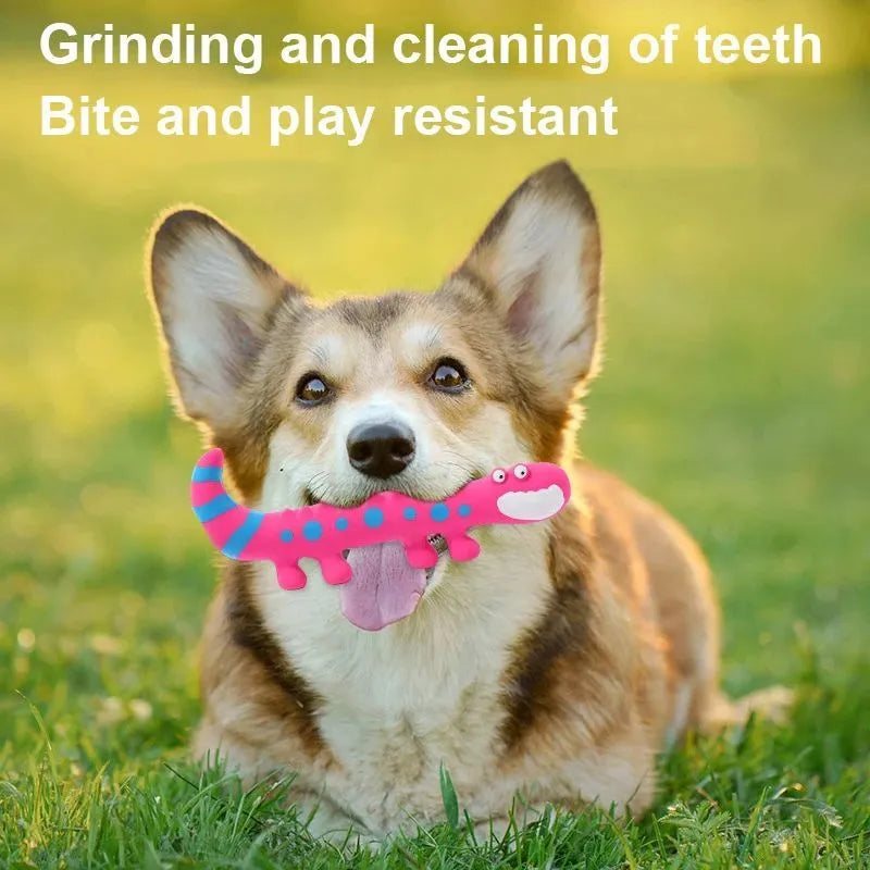 Squeaky latex lizard dog toy in green for small and medium dogs