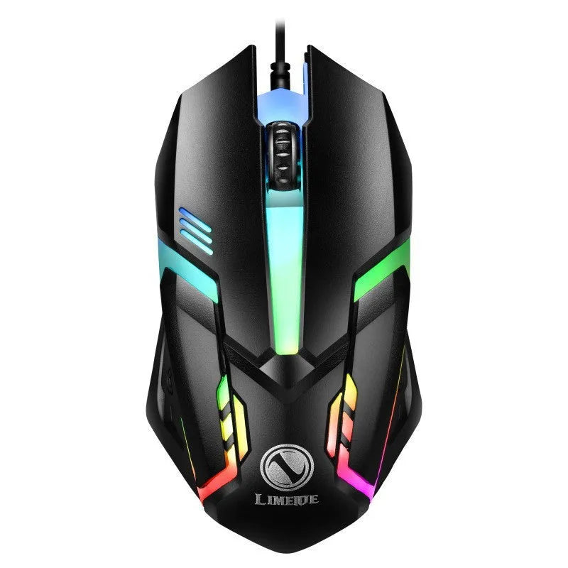 Wired USB gaming mouse with 1600 DPI and colourful breathing light effect in black colour