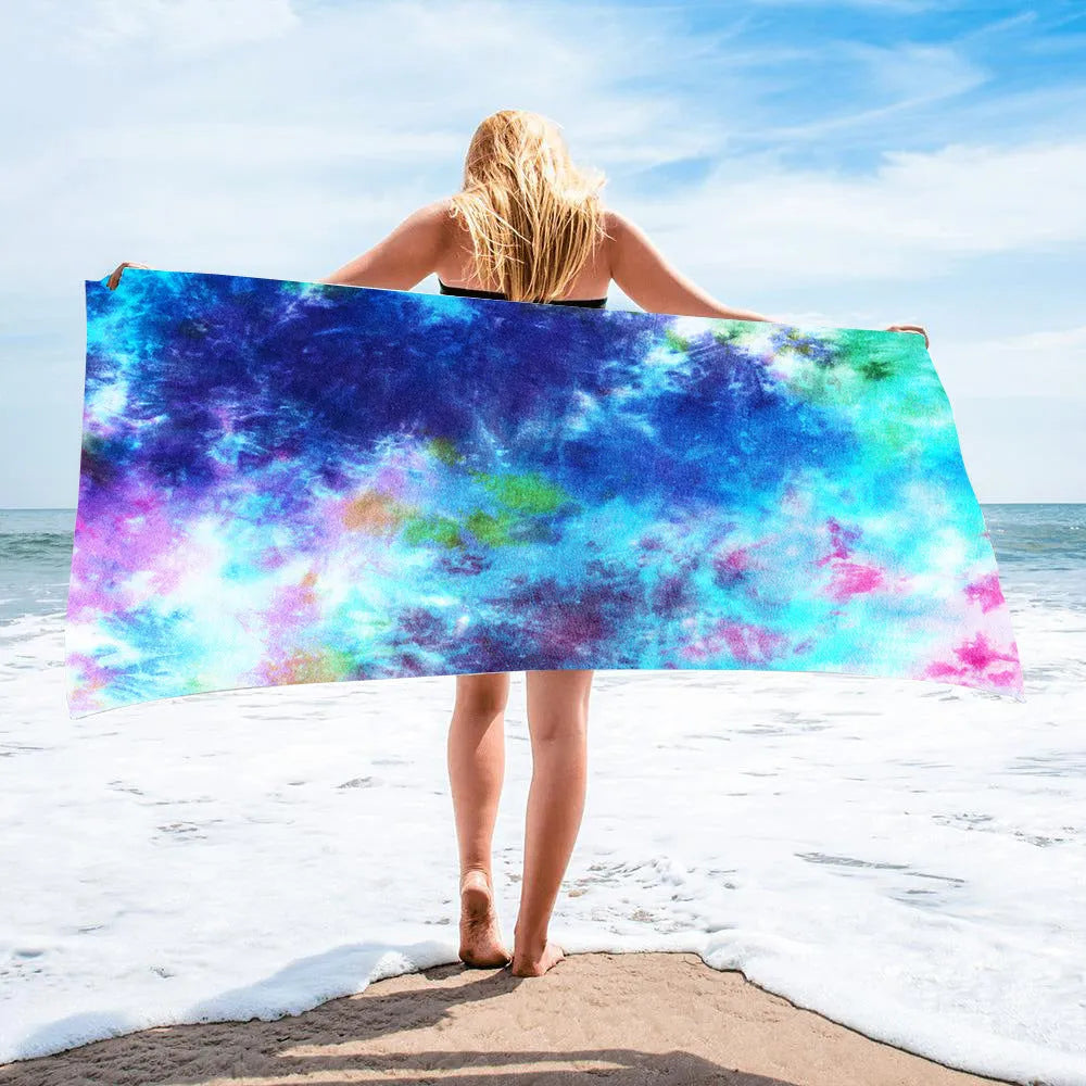 Tie-dye microfiber square beach towel 150x75cm 250g in multicolour pattern