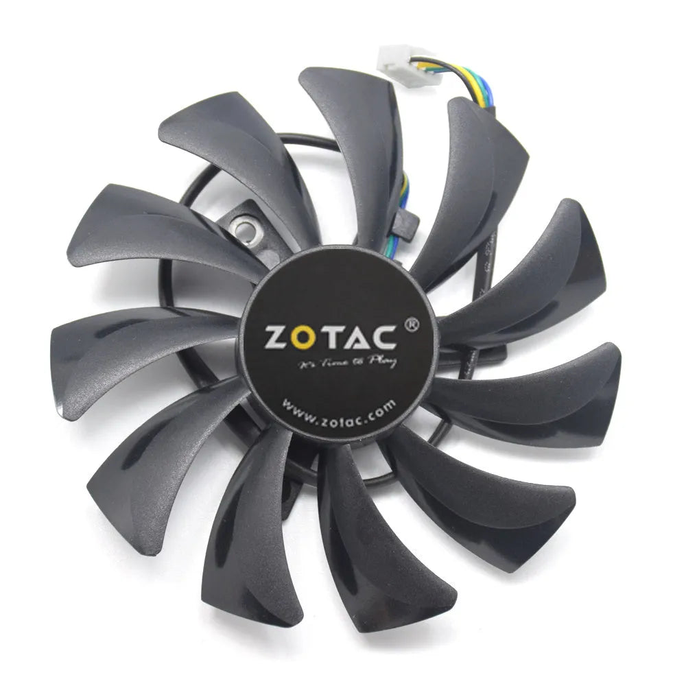Black 85mm square PC cooling fan with 4-pin connector for graphics card and case ventilation