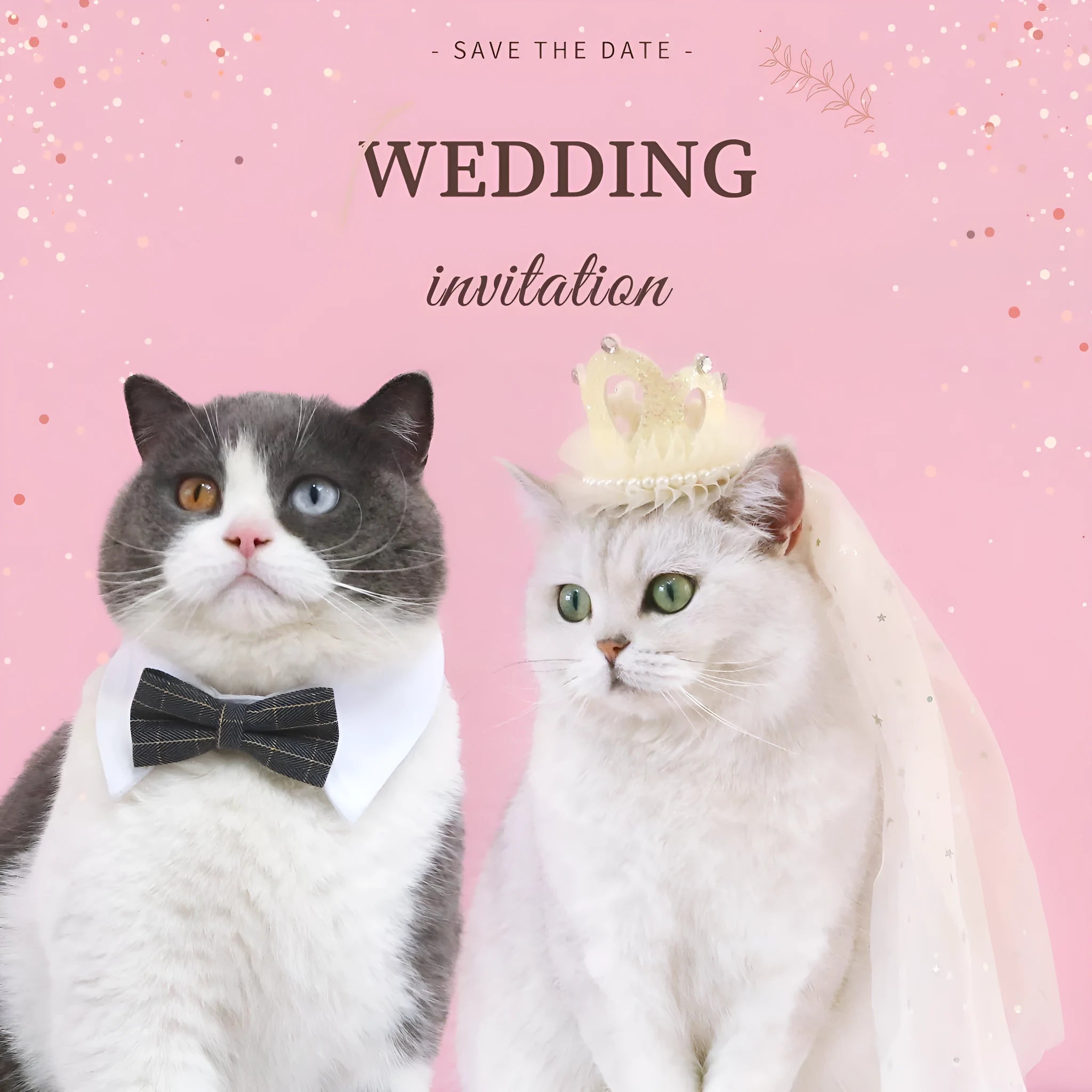 Pet cat wearing princess crown headdress with veil for wedding or celebration