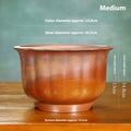 Indoor antique carved purple sand ceramic bonsai pot in large size with wood-grain finish.