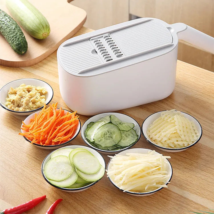 Nordic style multifunctional vegetable cutter with stainless steel blades in blue, grey or khaki colour options
