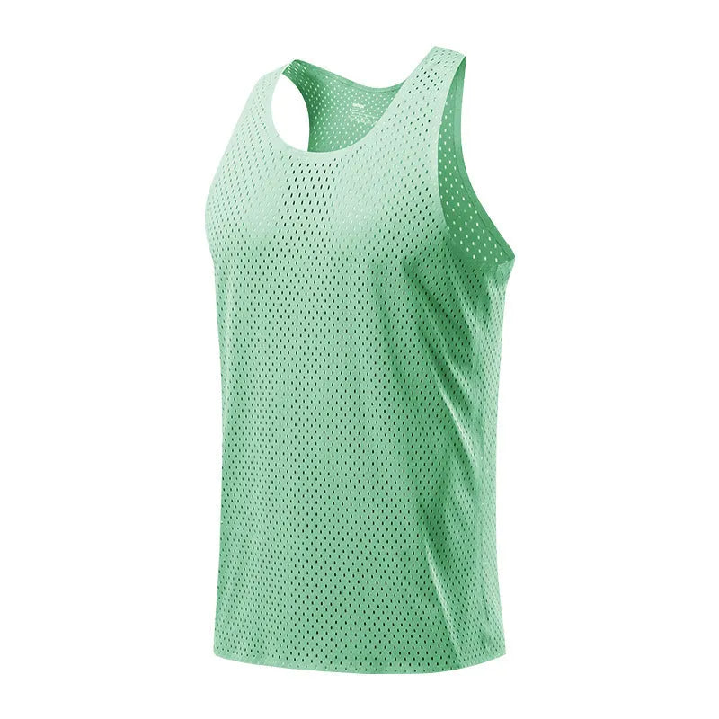 Men's solid colour sleeveless athletic vest in quick-drying polyester fabric for outdoor sports