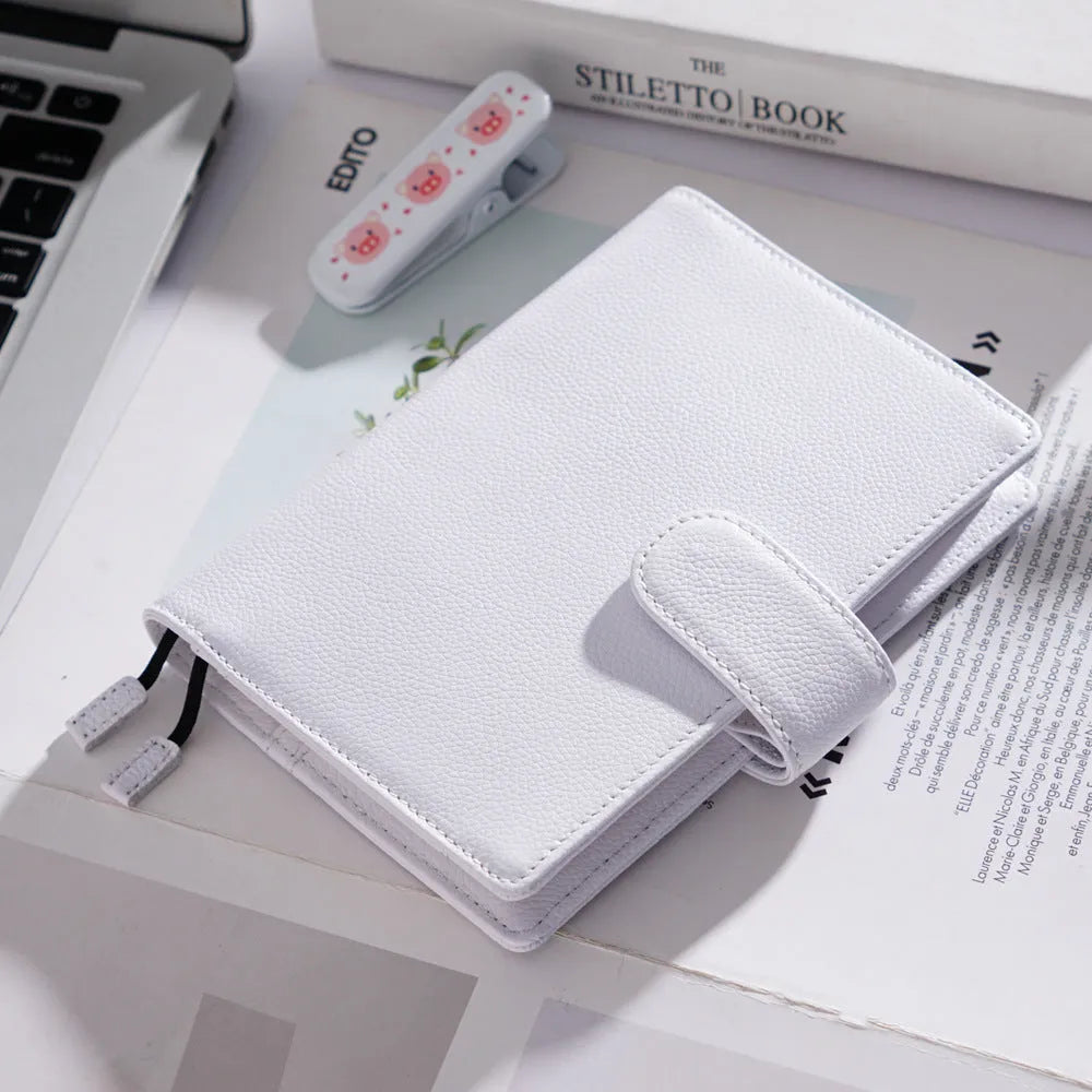 Lychee pattern cowhide leather notebook in A6 size with loose-leaf binding
