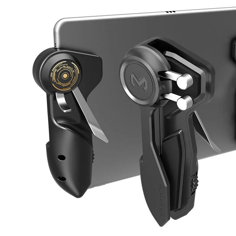 Black PUBG six finger gaming trigger controller for iPad with adjustable conductive silicone buttons