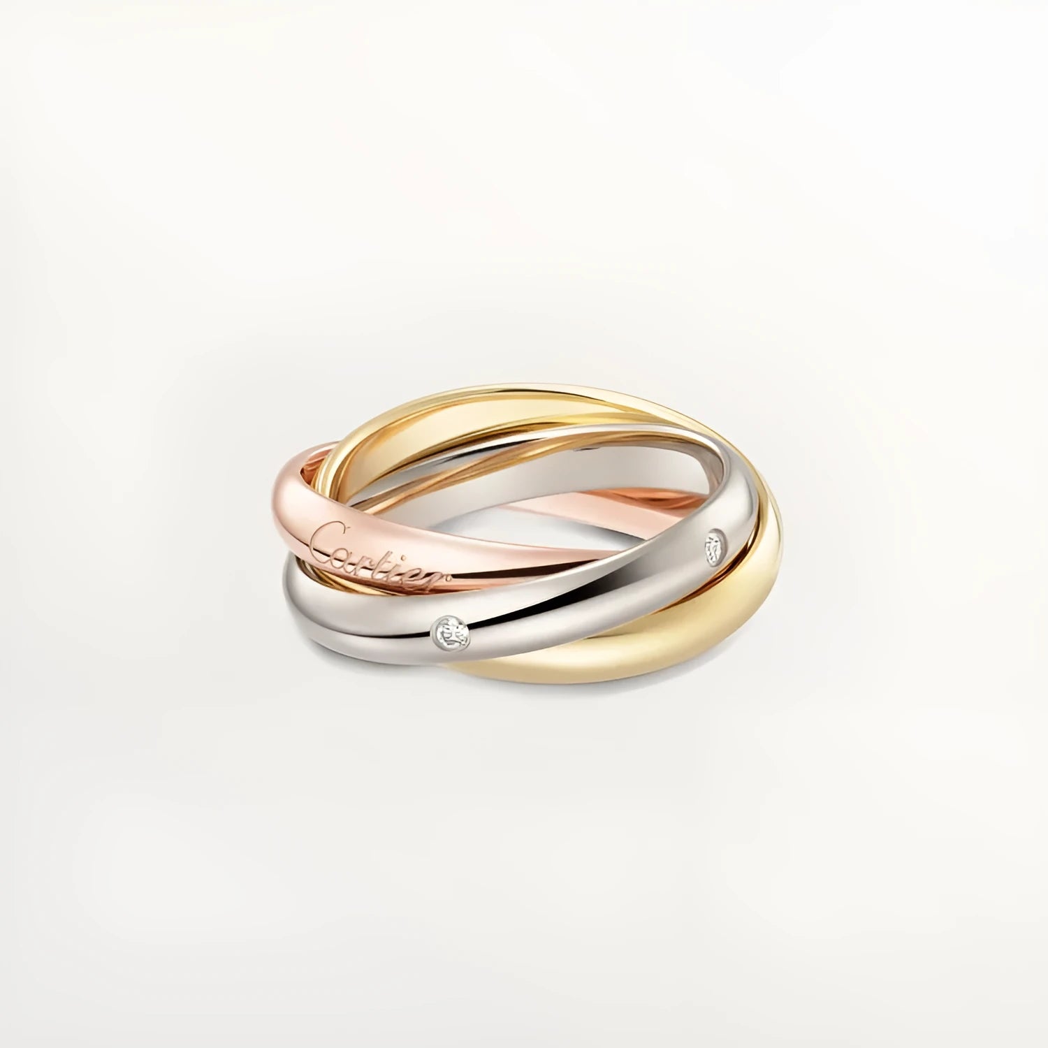 Geometric U-shaped sterling silver couple ring with full diamond setting on a rose gold plated band.