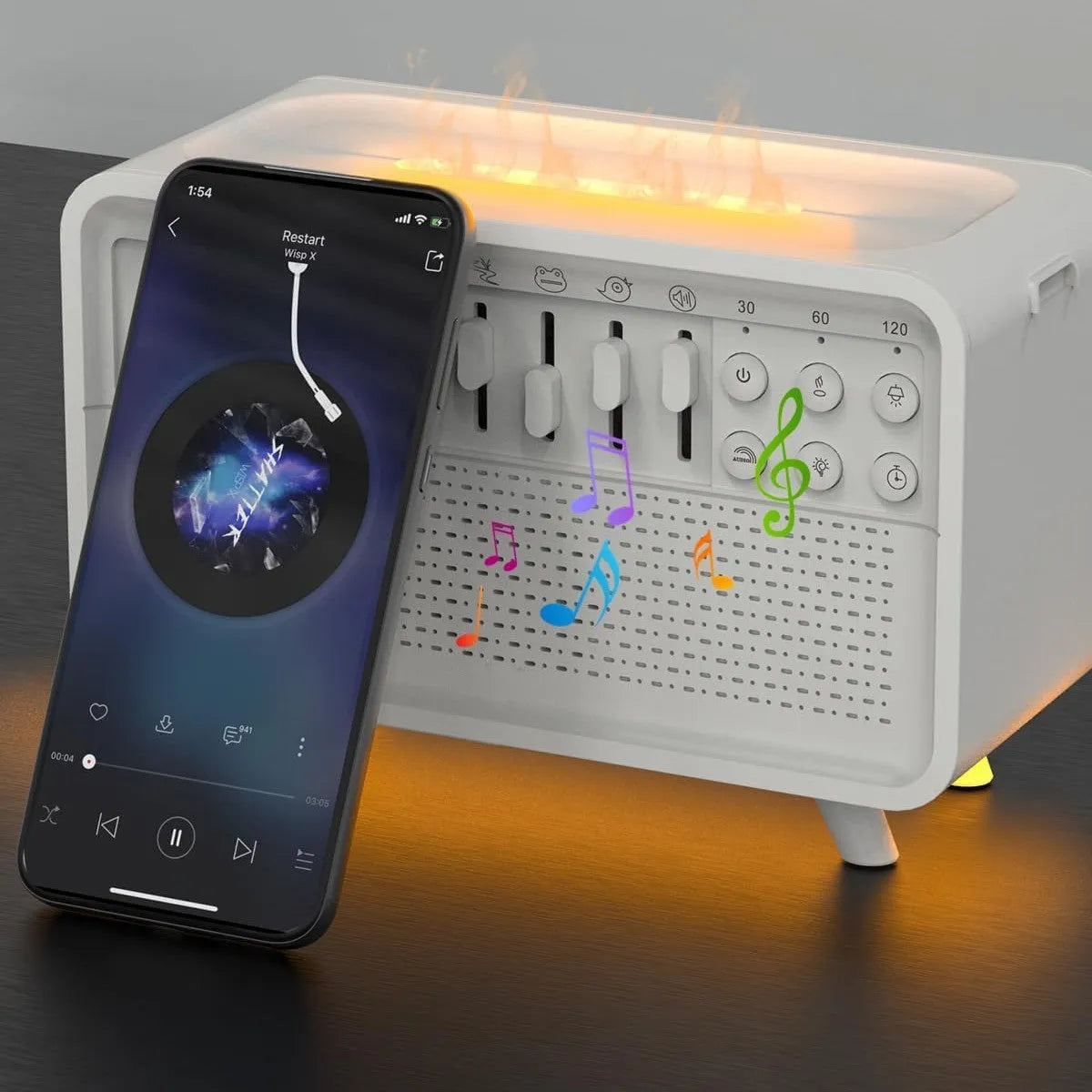 White geometric 3-in-1 Bluetooth speaker white noise machine humidifier with night light and aroma therapy