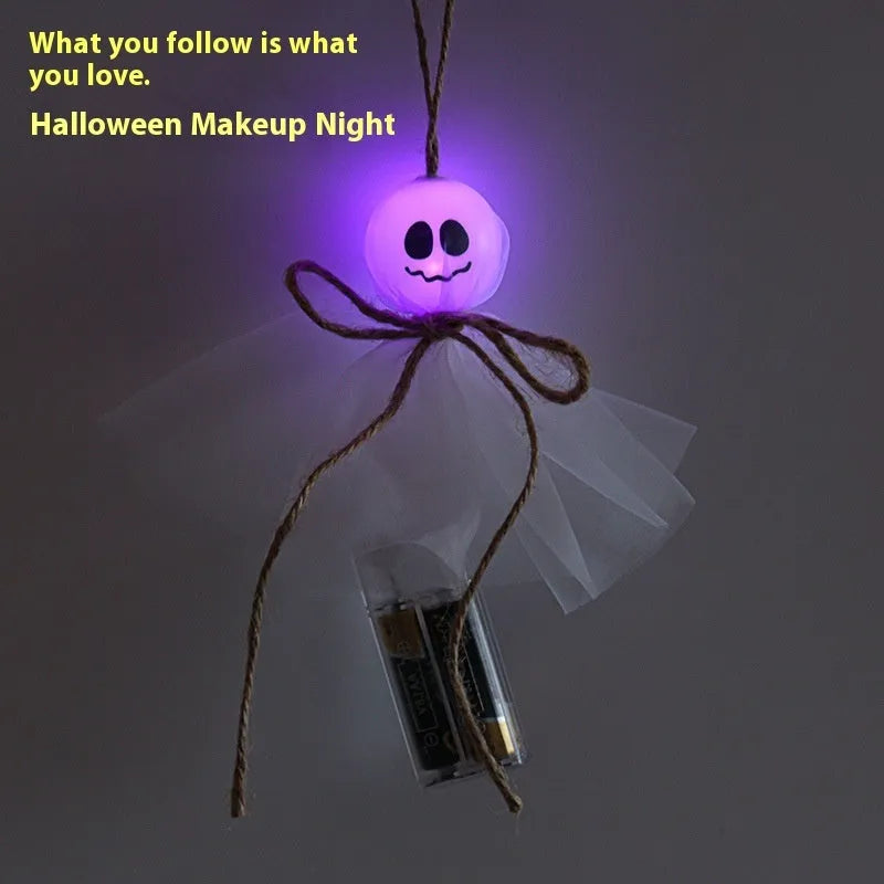 Halloween ghost LED lighting chain with colourful battery-operated lights showing six different ghost design variations